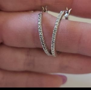 Inside Out Diamond Hoop 925 Sterling Silver .94mm Diamond Earrings